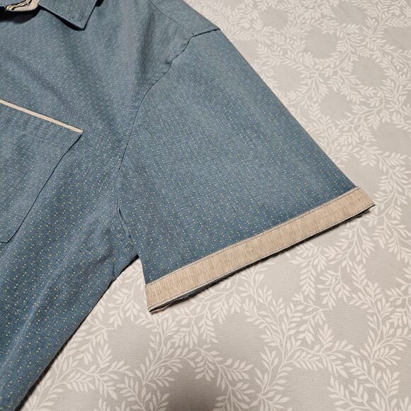 Craft Flow Short Sleeve Button Up Shirt Light Blue with Tan Dots Size L - Picture 7 of 11